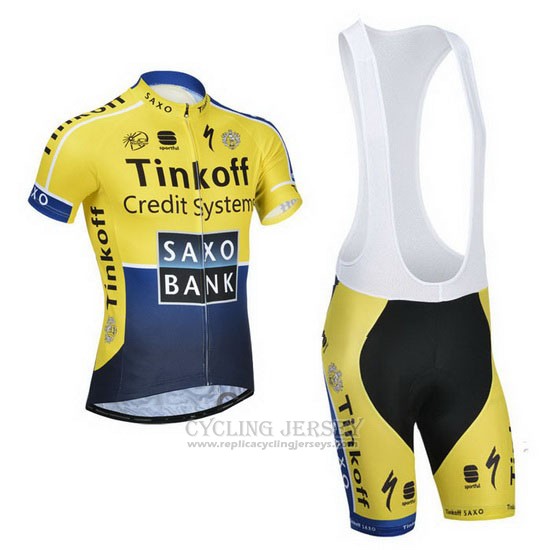 2014 Cycling Jersey Tinkoff Saxo Bank Blue and Yellow Short Sleeve and Bib Short